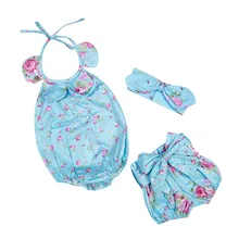 Ruffled Flower Baby Rompers Girl Baby Costumes Set Kids Jumpsuit Cotton floral Romper Photo Props with bow headband