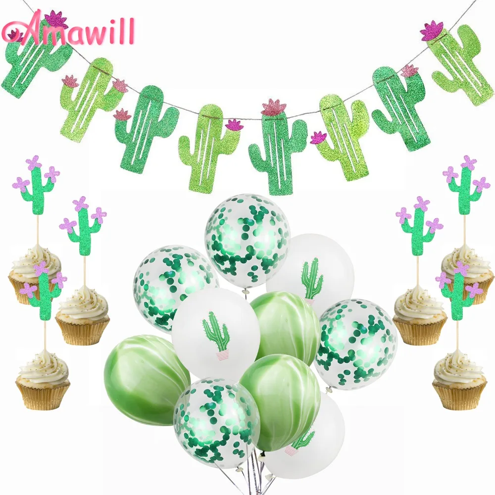 

Amawil Birthday Party Decorations Kids Cactus Tropical Party Balloons Cake Topper Garlands Summer Hawaiian Party Decorations 75D