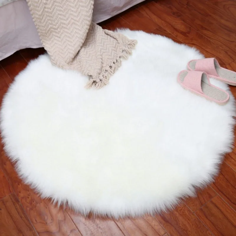 

Grey Round Plush Carpet Foot Mat Soft Artificial Wool Ground Mats Rug Chair Cover Home Decorator Carpets Kids Play Seat Pad