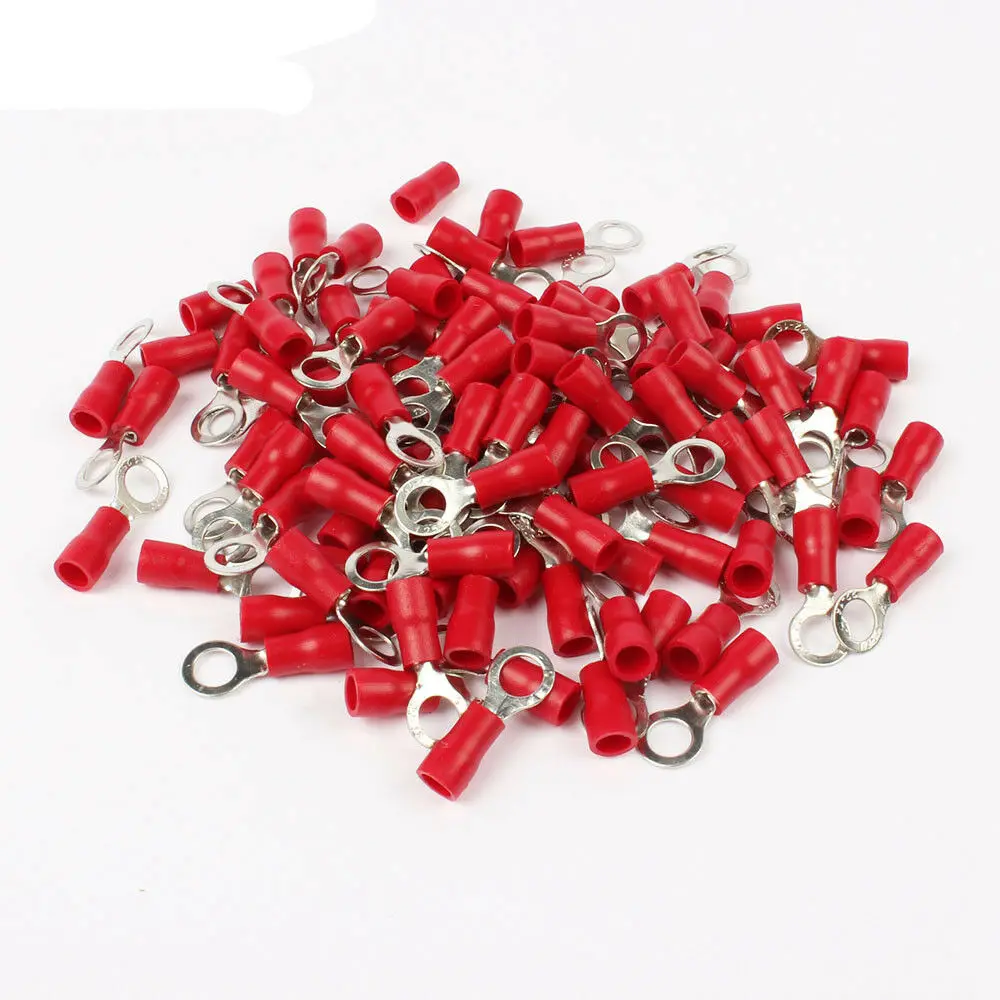 

50pcs RV1.25-3 -4 -5 -6 Insulated Ring Wire Connector Crimp Terminals 22-16AWG Red Suit 0.5-1.5mm Electrical Crimp Terminal