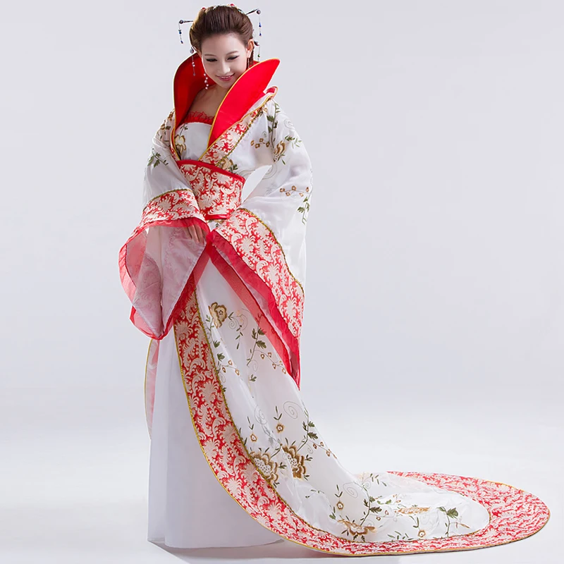 

New Arrival Gorgeous White Chinese Ancient Infanta Peri Tail Dramaturgic Dress Tang Dynasty Princess Dress Cosplay Clothes