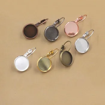 

Blank Clip Hook Earring Bases with Round Bezel Glass Cabochons Ear Wire Earrings Settings DIY Findings Multi-color Plated