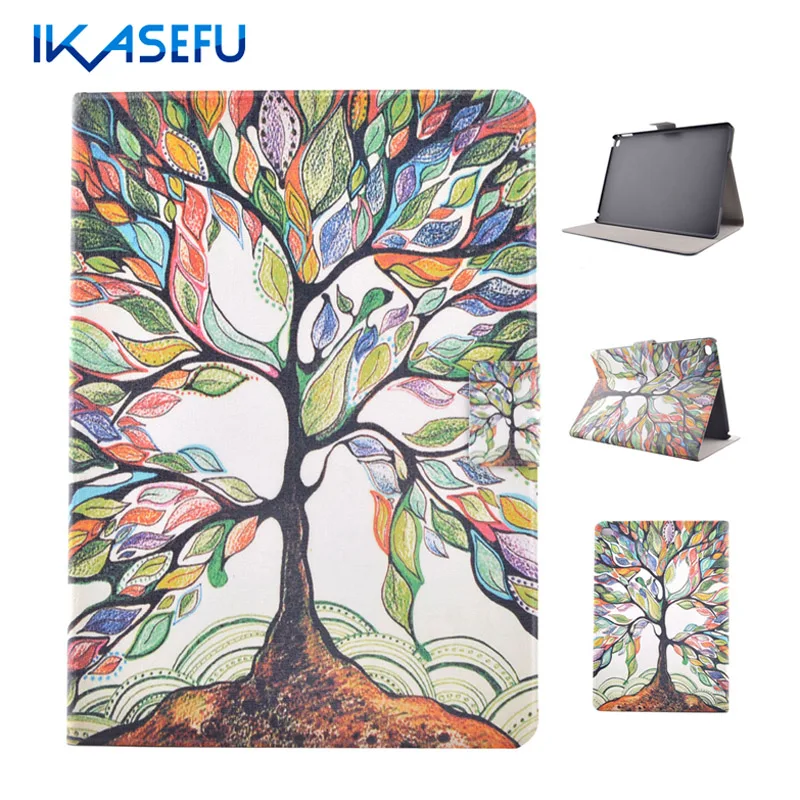 

IKASEFU Painting Card Slots For Apple ipad 6 / air 2 PU Leather 9.7 inch Coque Fundas Cover for Ipad air II 2 Hard Case back New