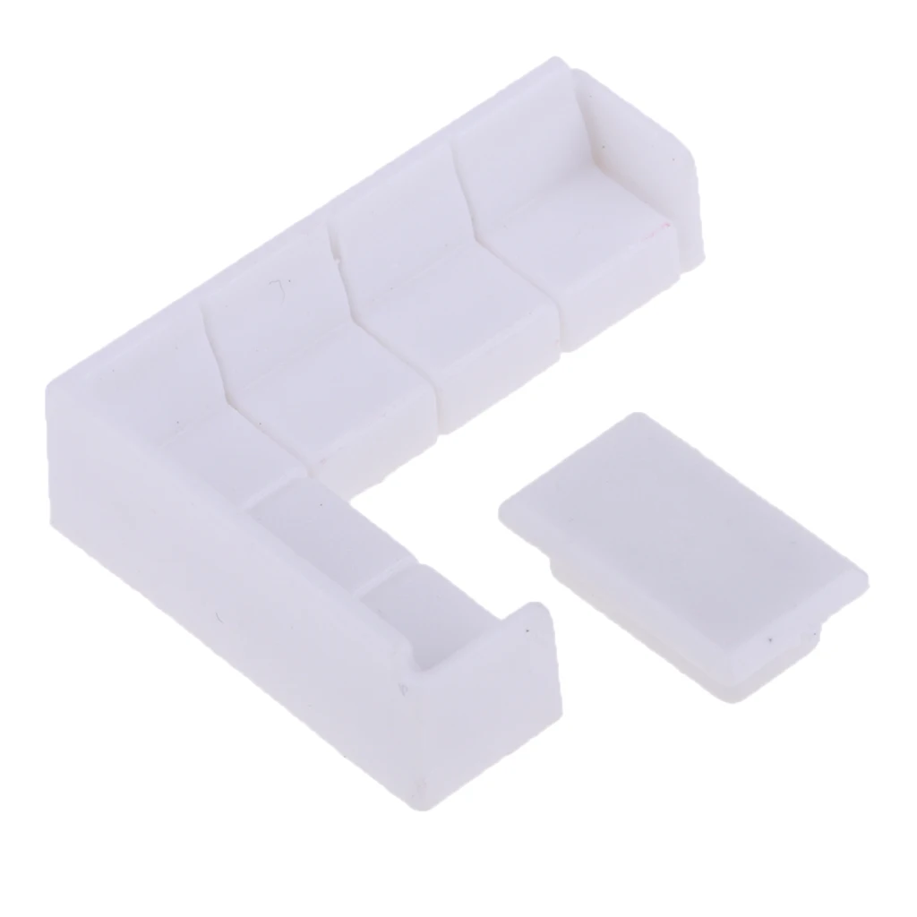  Dollhouse Miniature Furniture Plastic White Tea Table Sofa Set DIY Living Room Decor 1/75
