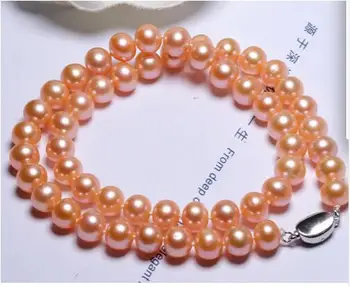 

GORGEOUS AAA 9-10MM SOUTH SEA ROUND GOLD PINK PEARL NECKLACE 18INCH 925S kkk