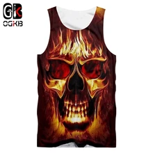 OGKB, летняя Новинка, мужские майки, 3D, без рукавов, рубашка, с принтом, черные черепа, тренд, большой размер, 5XL, Habili, Мужская футболка