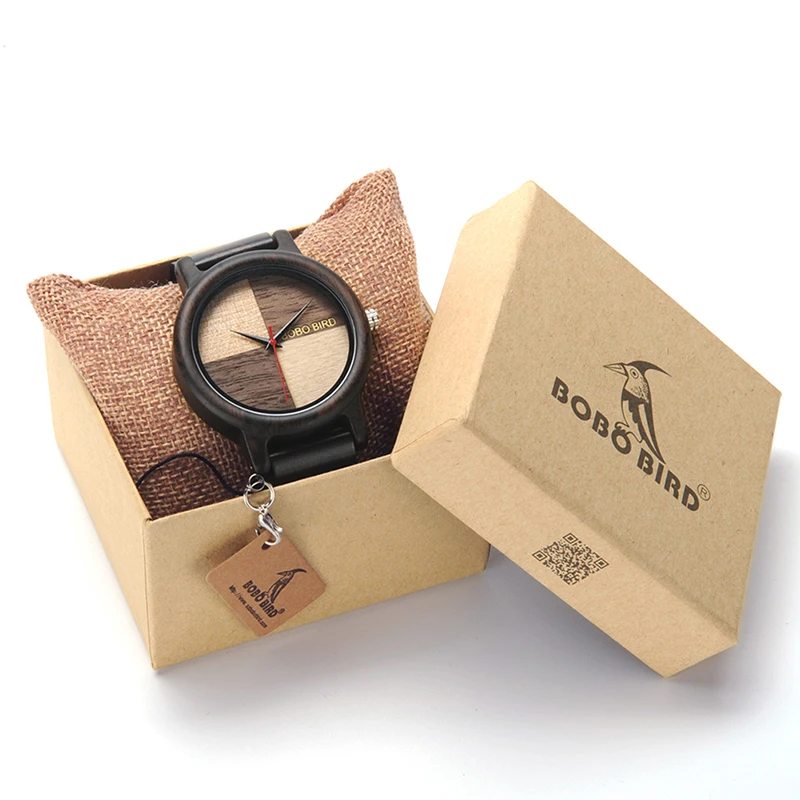 BOBO BIRD N07 Handmade Unique Wood Quartz Men Watch With Ebony Wood band Lightweight For Men Dress Watches With Gift Box