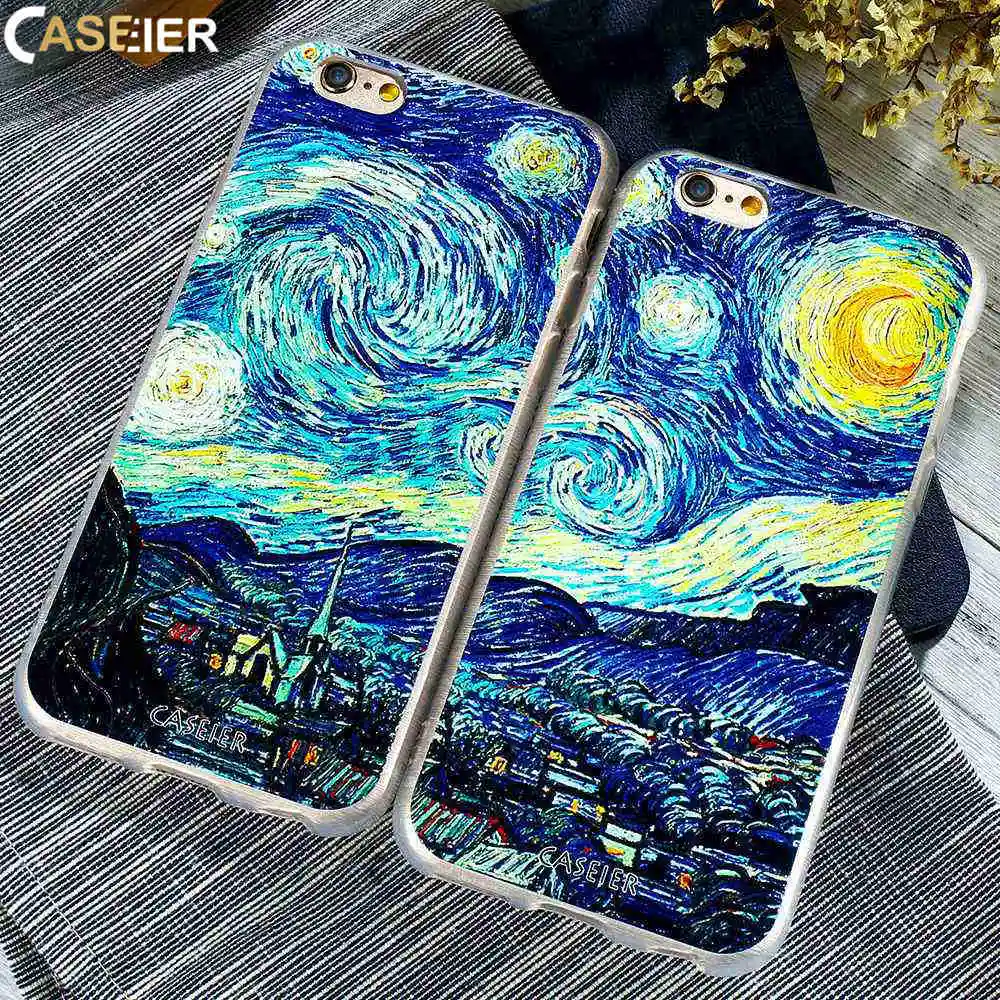 

CASEIER 3D Relief Phone Case For iPhone 6 6s Plus Soft TPU Cover Starry Night Cases For iPhone 5 5s SE Capa Shell Accessories