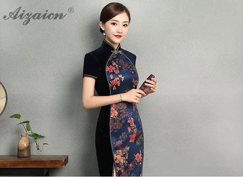 Оригинальный ретро черный длинный Cheongsam Китайский Femme элегантный тонкий Qi Pao платья китайское традиционное платье Ципао Восточный стиль