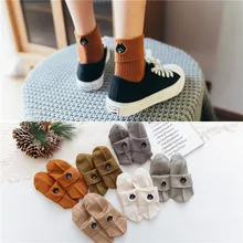 Для женщин теплые носки; сезон осень детские носки, 5 пар Короткие школьный стиль, хлопковые однотонные Цвет с мультяшным котом Для женщин модные носки до лодыжки для Для женщин зимой