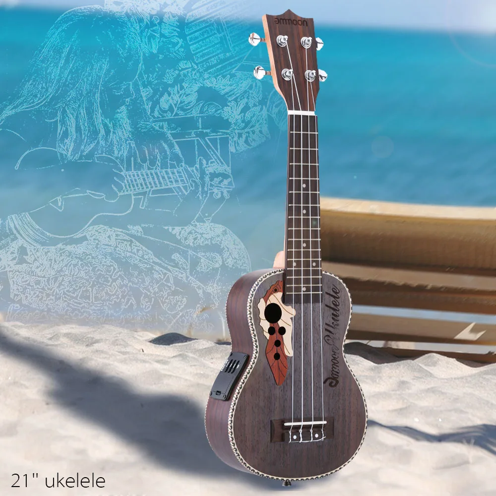 

ammoon High Quality Spruce Ukelele 21" Acoustic Ukulele Uke 15 Fret 4 Strings Musical Instrument with Built-in EQ Pickup