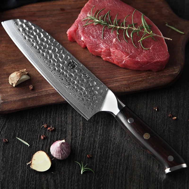 XINZUO " дюймовый нож Santoku японская Дамасская сталь VG10 кухонные ножи шеф-повара с черной ручкой кухонные инструменты из нержавеющей стали