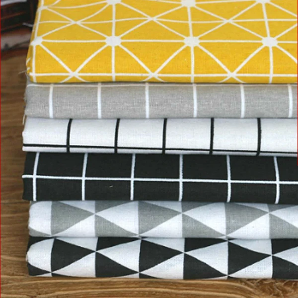 

100*150cm Checks Classic Geometric Pattern Natural Linen Cotton Fabrics Upholstery