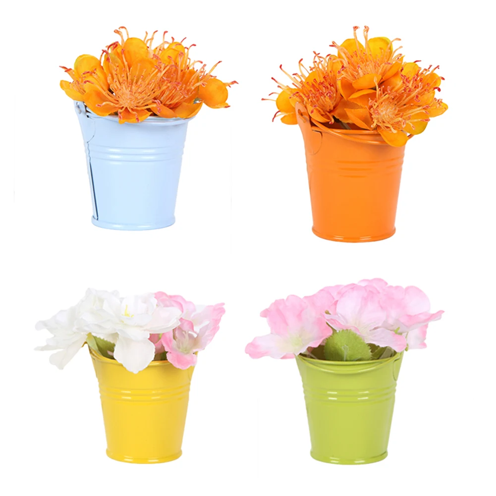 Cute Mini Solid Color Pail Bucket Wedding Party Candy Favours Home Hotel Decor Flower Pots& Planters