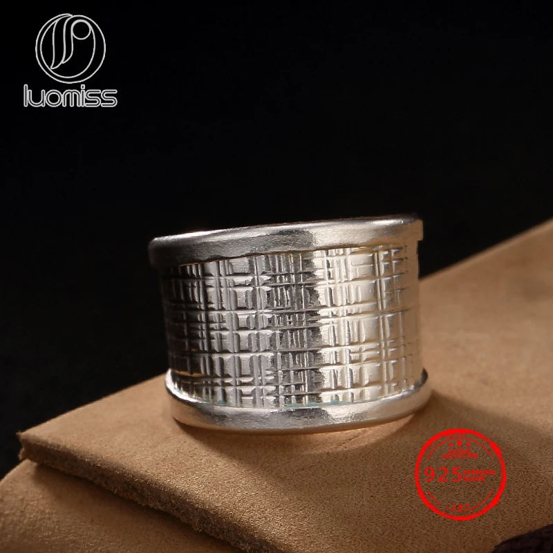 

100% S925 Sterling Silver Thailand Handmade Wide Weave Texture Opening Unique Ring
