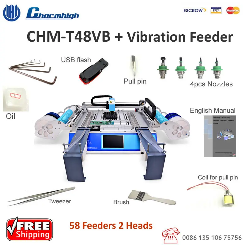 

Discount! CHMT48VB 58 feeders SMT Pick and Place Machine + Vibration feeder, batch production, Charmhigh CHM-T48VB