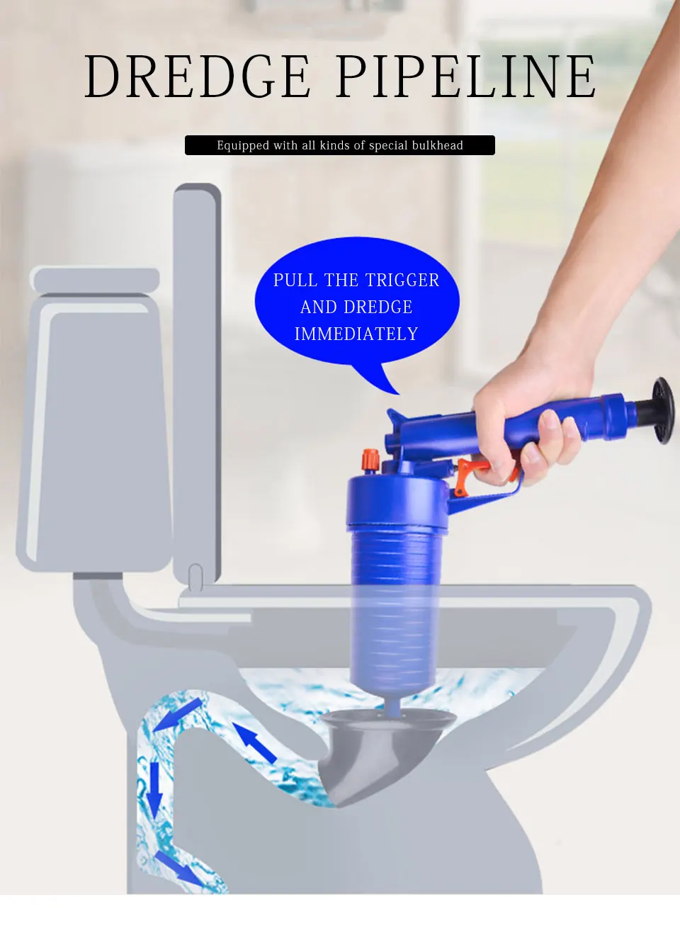 New High Pressure Powerful Manual Sink Plunger Home Air Drain Blaster PumpGunCleanerOpener Plastic Unclog Toilet Plunger     _01