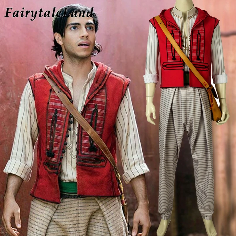 2019 Movie Aladdin Costume Cosplay Halloween Costumes Prince Mena Massoud Outfit Cosplay Aladdin Suit with Bag Custom Made