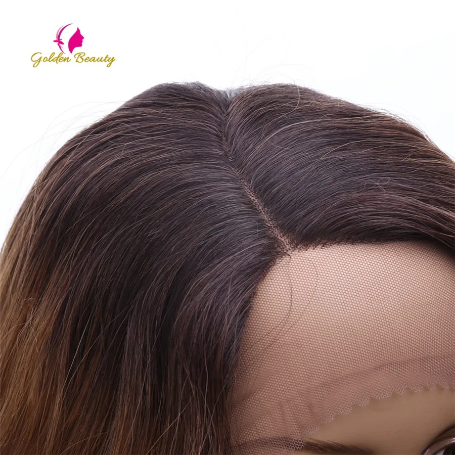 Золотой красоты 26 дюймов длинный свободный волнистый парик боковая часть омбры Синтетические Волосы Кружева передние парики для женщин