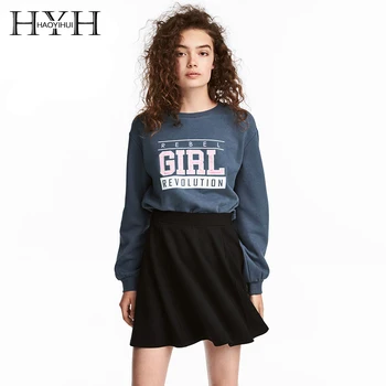 

HYH HAOYIHUI New Fashion Women Sweatshirts Blue Letter Print Embroidery Preppy Style Loose Female Tops Causal Lady Pullover