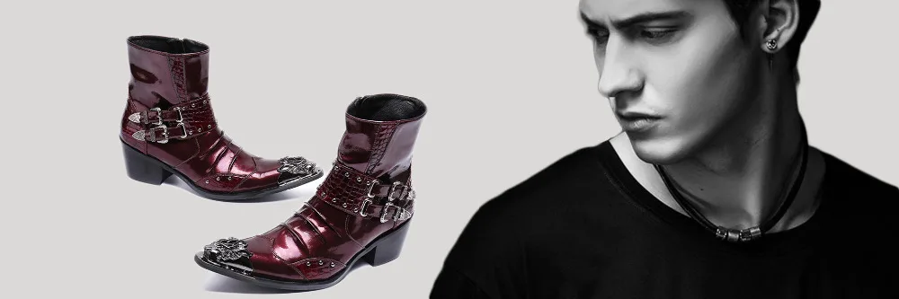Batzuzhi 6,5 см высокие каблуки Мужская обувь Острый носок черный платье с заклёпками; Для мужчин для Для Мужчин's Вечерние и Свадебная обувь с острым носком, большие US6-12