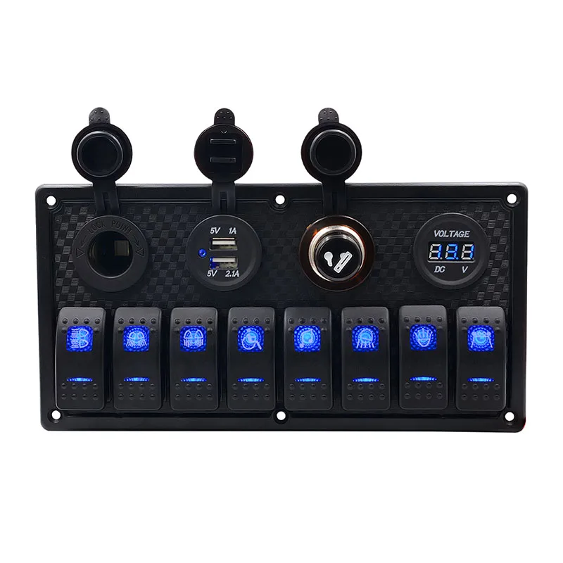

Hot 5PIN Dual Lamp 8-bit Switch Cigarette Lighter Socket Dual USB Voltmeter Combination Panel BX