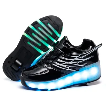 

2020 Silver USB Charging Fashion Girls Boys LED Light Roller Skate Shoes For Children Kids Sneakers With Wheels One wheels