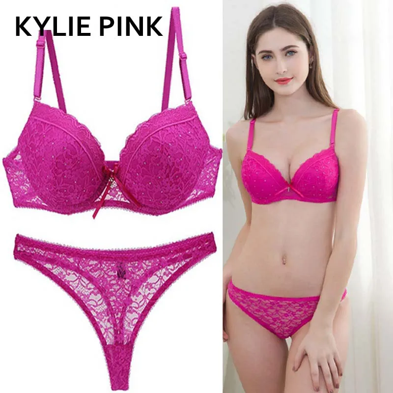 

KYLIE PINK Lace Underwear Set Women Girl Sexy Bra Panty Set See Through Trasparent Bra Lingerie Set Plus Size Intimate Underwear