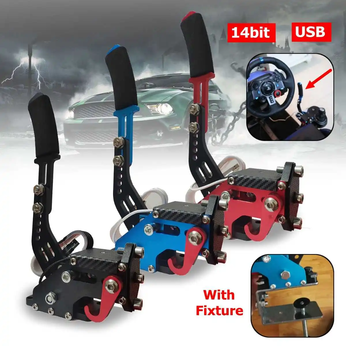 

New USB Handbrake SIM 14Bit W/Clamp for Racing Games G25/27/29 T500 FANATECOSW DIRT With fixture