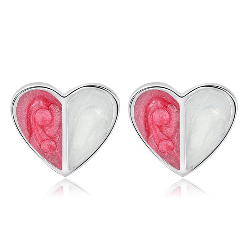 

Cute Small Enamel Heart 925 Sterling Silver Screw Stud Earrings For Women Girl Children Baby Kids Jewelry Orecchini Aros 1Y106