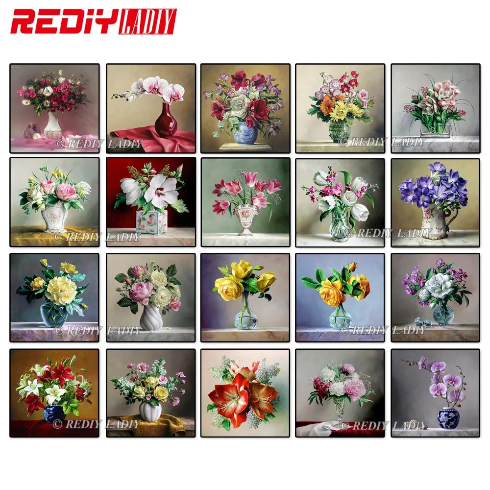

REDIY LADIY Diamond Painting Cross Stitch Kits Full Diamond Embroidery Still Life Flowers Diamond Mosaic Home Decor Needlework