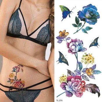 

summer tattoo girl stickers bikini sexy tattoo for women temporary fashion tattoos rose flowers transfer tattoo and body art
