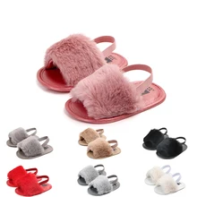 Модные мягкие меховые сандалии для девочек дышащая летняя обувь для детей, детские принцессы с эластичной лентой Изящные аксессуары