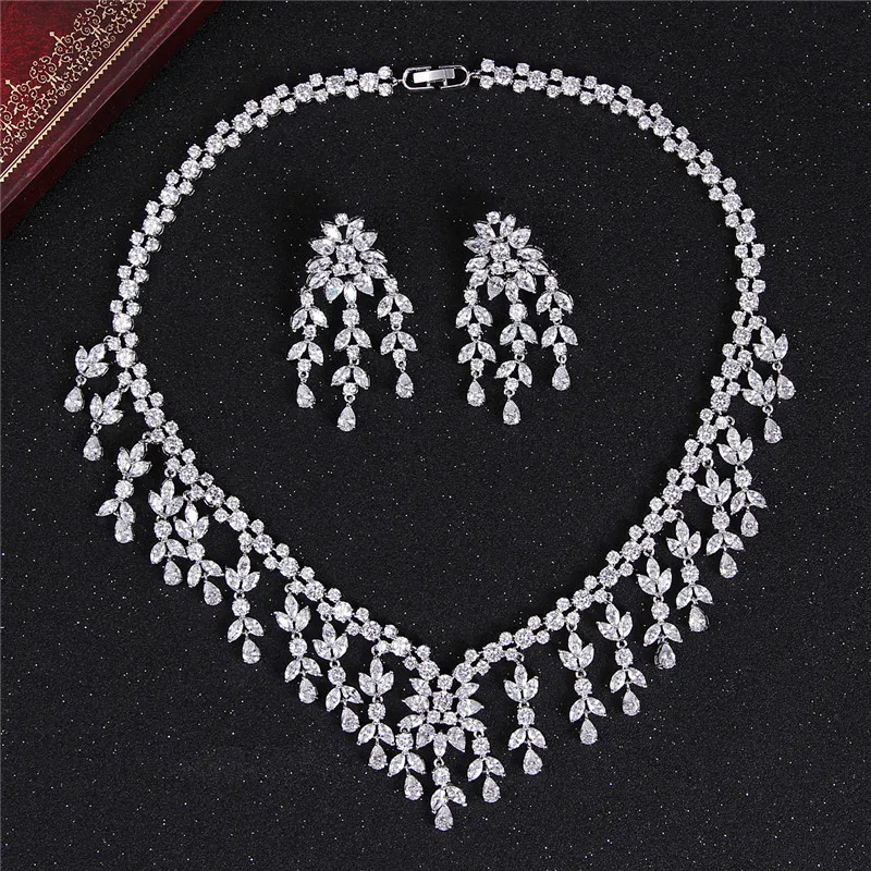 Women's Crystal Flower Jewelry Set - Rhinestone Necklace, Bracelet, Earrings & Ring For Wedding/Party - View #8