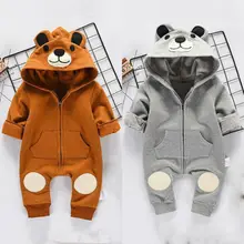Cute Bear Newborn Infant Baby Boy Girl Kid Ear Hooded Romper Zipper Cartoon Patchwork Jumpsuit Clothes Outfit For 0-24M kimoca cute bee ear hooded baby rompers for babies boy girls clothes newborn clothing brands jumpsuit infant costume baby outfit