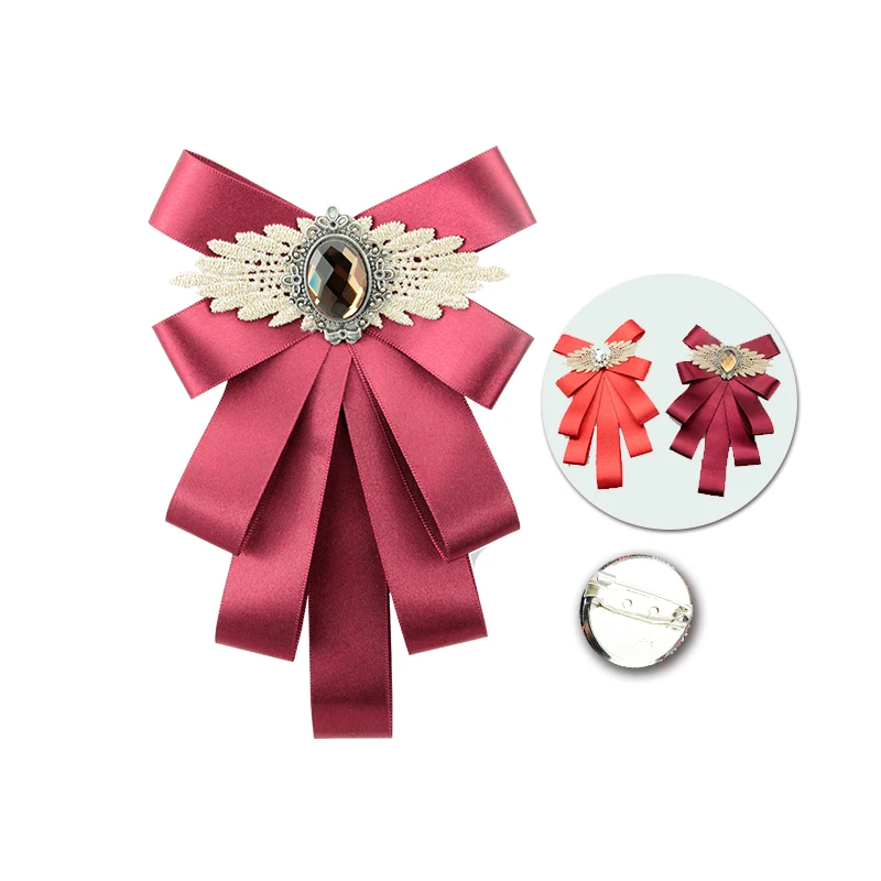 Orange Red Trendy Ribbon Bow Broche Zinc Alloy Rhinestone 12*19CM ...