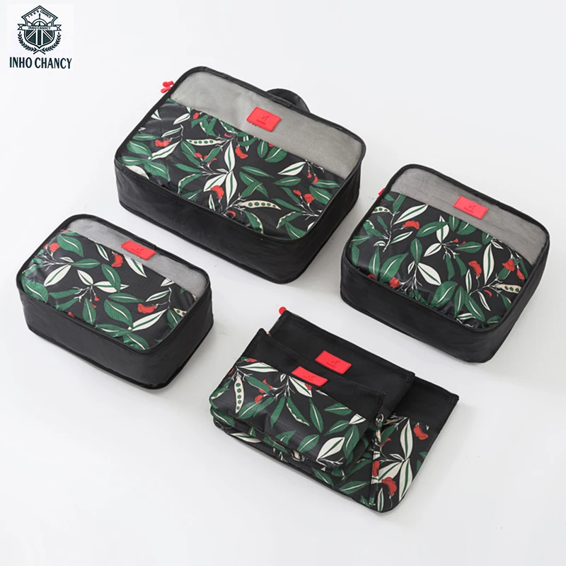 

INHO CHANCY Waterproof Polyester Travel Accessories Floral Spring 6 pcs Packing Cubes Luggage Packing Organizers Suitcase Portab