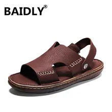 Новые модные летние сандалии; мужская пляжная обувь для отдыха; сандалии из натуральной кожи высокого качества; пляжные мужские сандалии; большие размеры