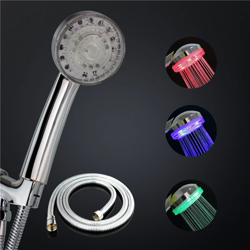 Handheld Rainfall Shower Head Set Kit Automatic 3 Color Changing LED