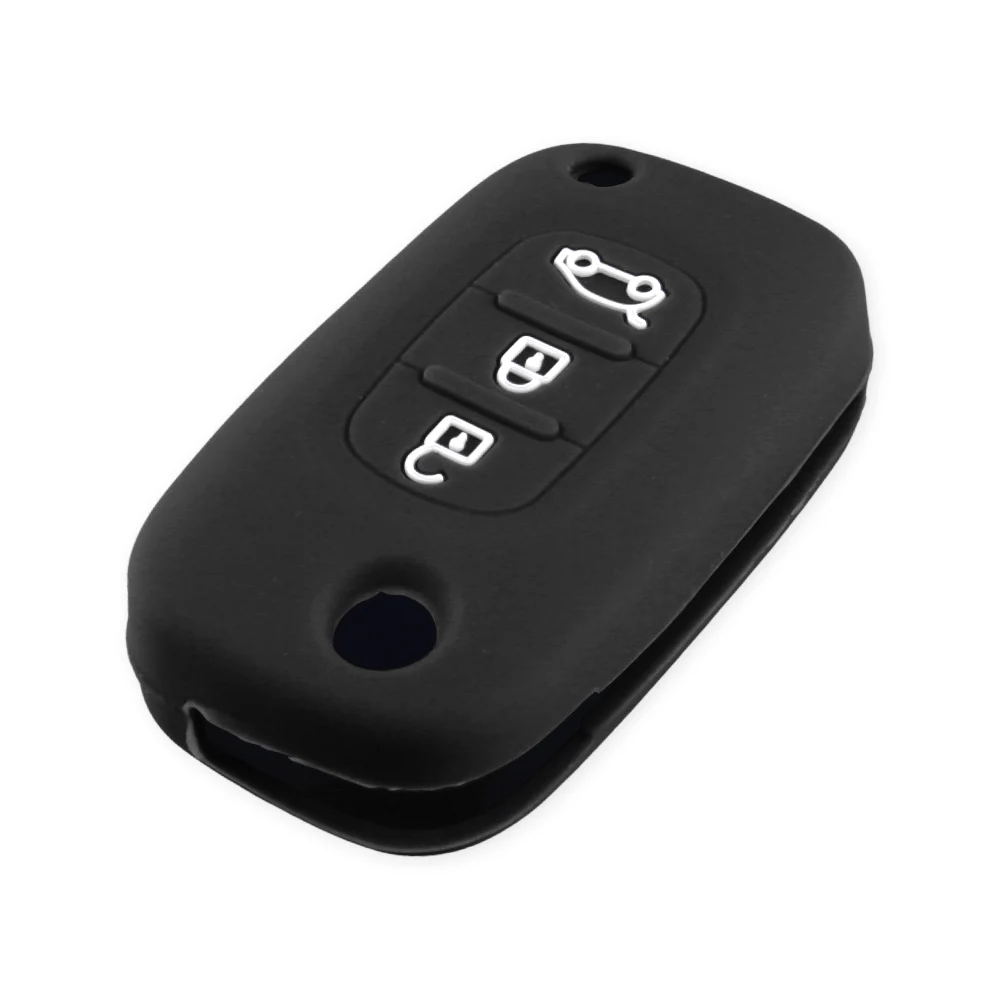 KEYYOU 3 кнопки силиконовый резиновый автомобильный ключ чехол для Mercedes Benz Smart City Fortwo Forfour Roadster для Renault Twingo Clio - Название цвета: BLACK