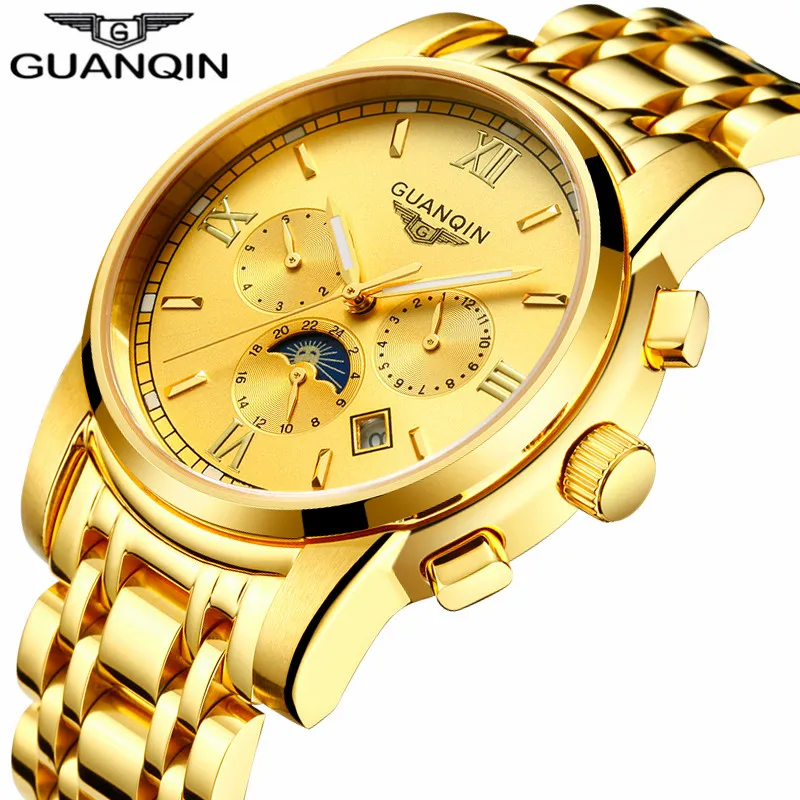 

GUANQIN GJ16040 Top Brand Luxury Mechanical Watches Fashion Moon Phase Men Luminous Watch relogio masculino dropshipping
