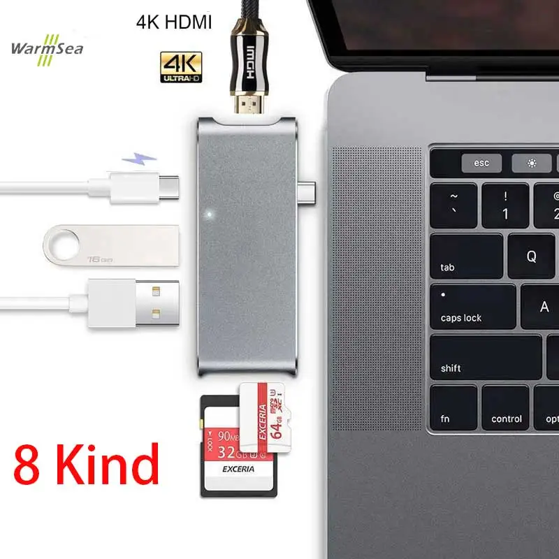 

USB 3.1 Type C To HDMI HUB Type-C Adapter Thunderbolt 3 Convertor USB-C Dock Dongle combo With SD TF charging for Macbook Pro