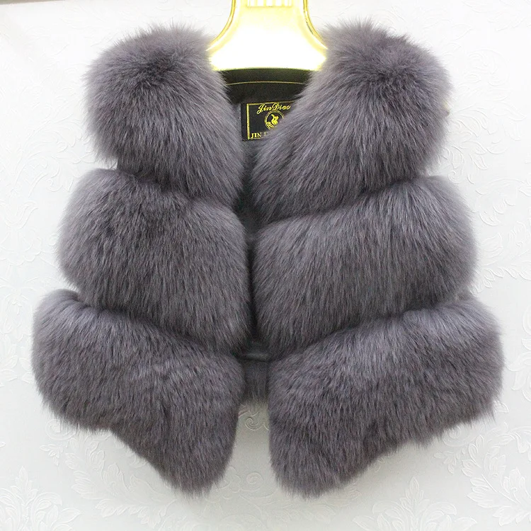Модные зимние натуральным лисьим мехом жилет Женщина Fox Меховая куртка Женский натурального меха лисы пальто