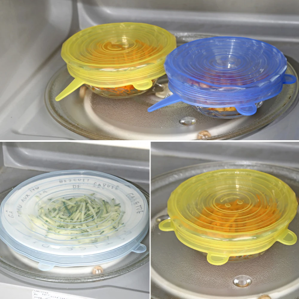 6pcs/Set Fresh keeping Lids Sealed Covers Food Wraps Reusable Silicone
