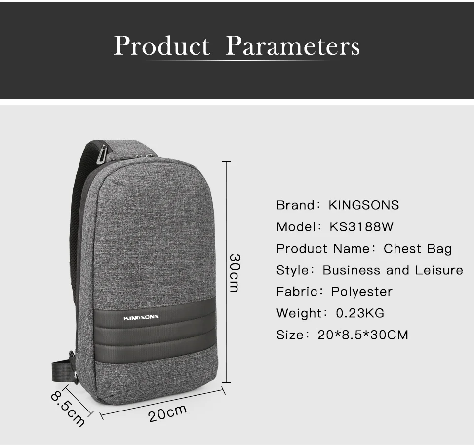 Kingsons Мужская нагрудная сумка на одно плечо, мужская сумка через плечо, Повседневная маленькая сумка-мессенджер для путешествий