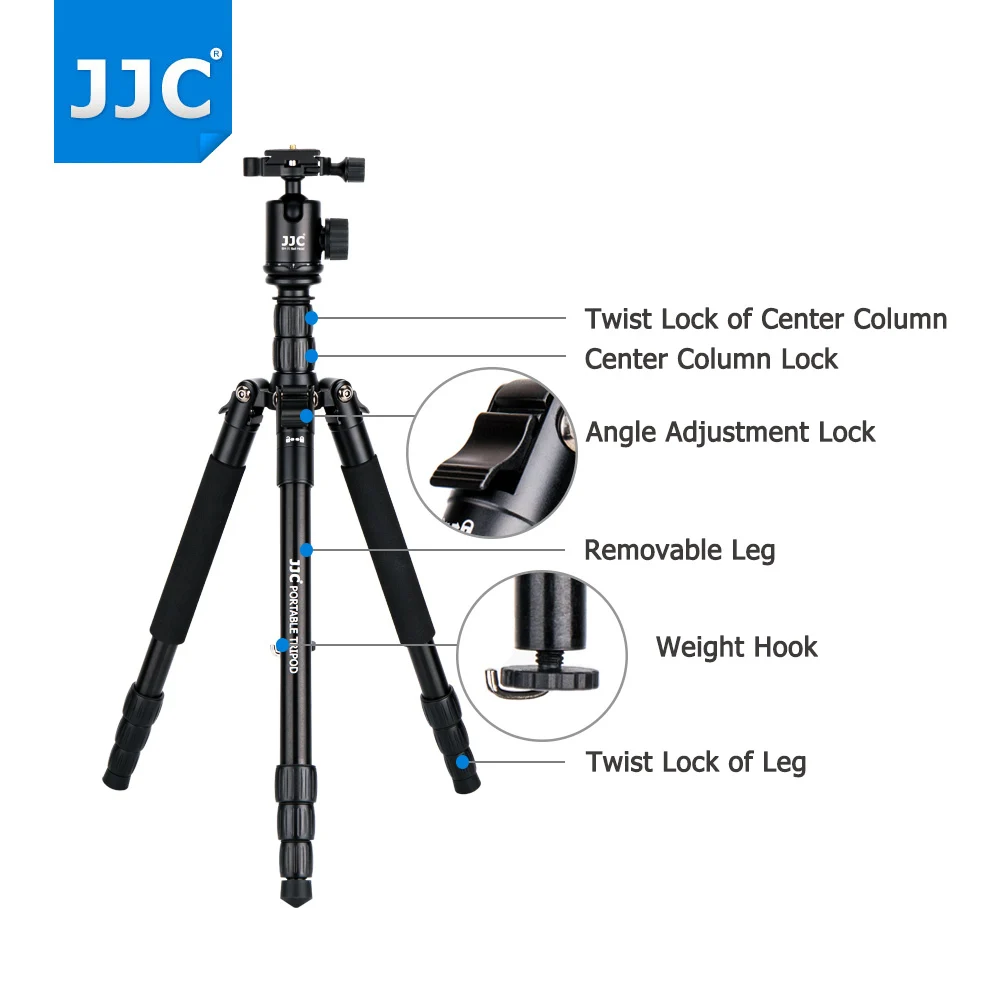 Jjc-dslr Tripé de Câmera para Canon Nikon Sony Fujifilm Olympus Pentax Panasonic Suporte Suporte Flexível Bola Cabeça Monopé Portátil - Image 2