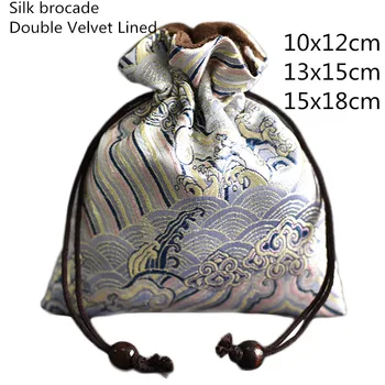 

Latest Thicken double Vintage Silk Brocade Gift Bag High End Handmade Cloth Craft Bag Drawstring Jewelry Pouch Storage Bag 1pcs