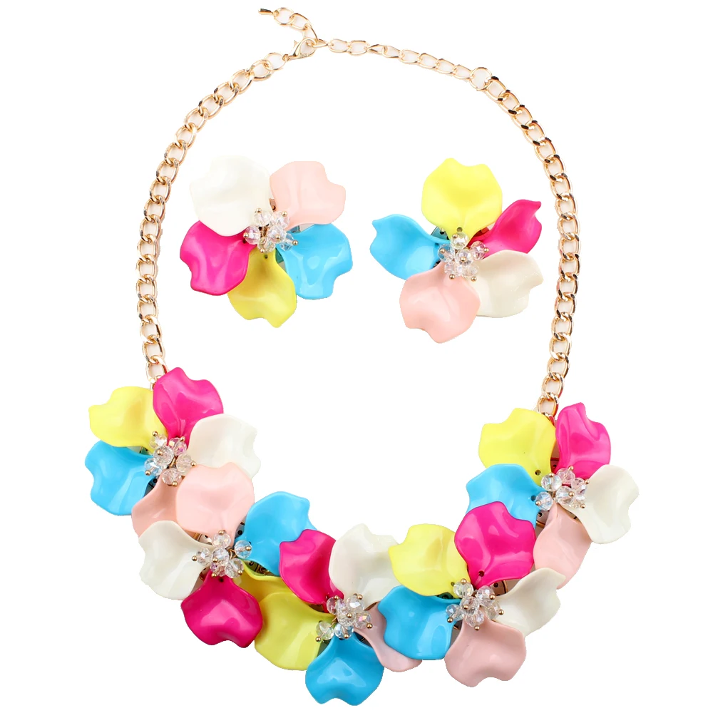 Клэр Цзинь пять колье с цветочным медальоном набор ожерелье и серьги короткие модные женские колье ожерелье s подвеска со стразами, 13 цветов