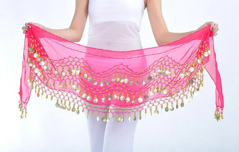 1pcs resell Egypt belly dance stage wear 128 golden/silver coins hip wraps scarf  waist belt 12 colors