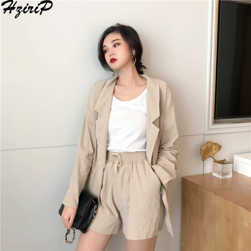 

Hzirip Korean Women 2019 Summer Office Female Suit Elastic Waist Short Pants Blazer Jacket&Trouser Work Lady Formale 2 Colors